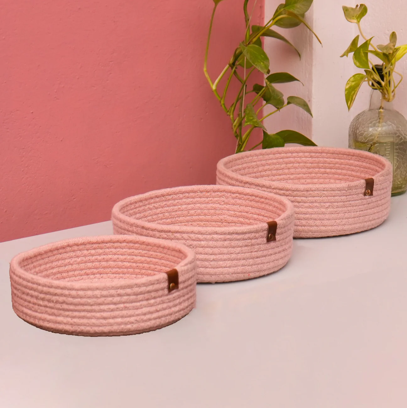 Household Essentials Set of 3 Nesting Heart Baskets Paper Rope Red